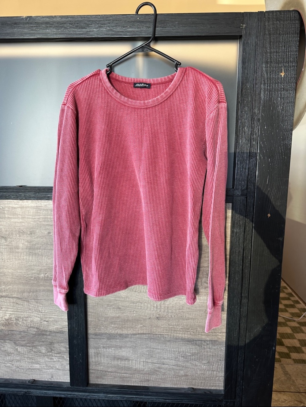 Waffle Knit Long-Sleeve Top in Dusty Pink